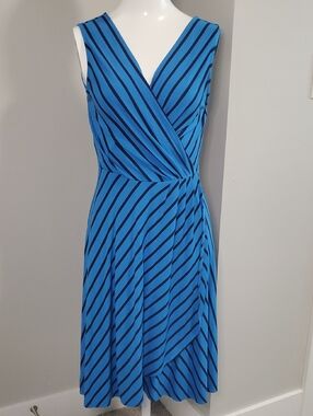 Tommy Bahama Blue and Black Diagonal-Stripe Midi Dress